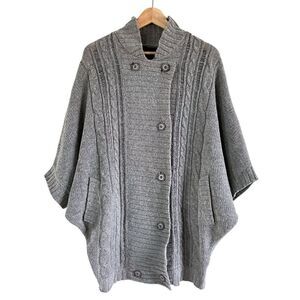 Gestuz Gray Wool Knit Cardigan Poncho Sweater